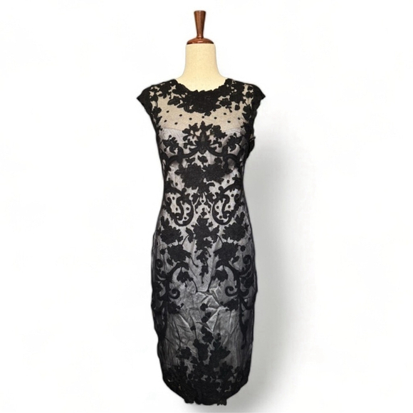 Catherine Deane Black Lace Sheath Dress Silk Lined Cocktail Wedding Guest 10